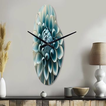 Blue, White Dahlia Flowers I - Asymmetric Metal Wall Clock